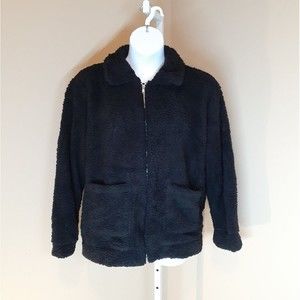 Black Sherpa Zip Up Fleece Teddy Jacket Shacket XL NWOT